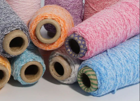 Hai màu hỗn hợp chenille sợi Chunky nhuộm 50% polyester 50% bông trộn chấm trắng
